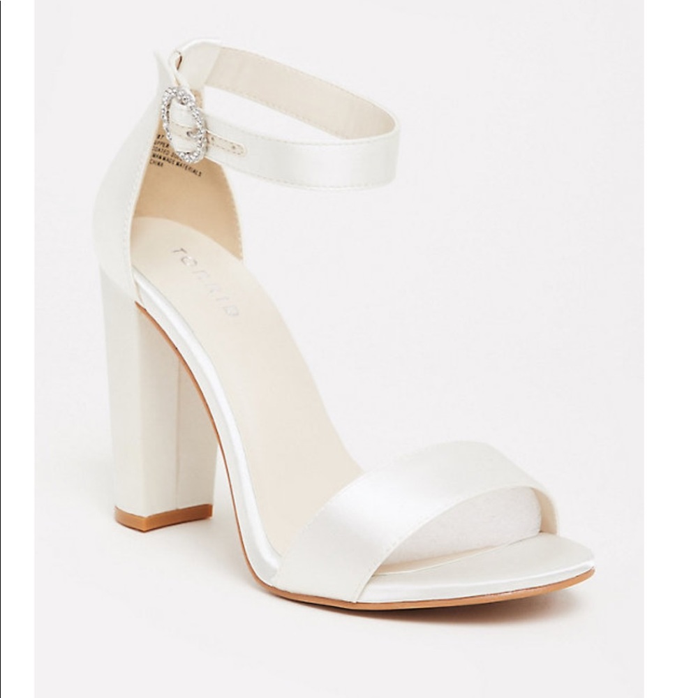 White Satin Heels with Stoned Buckle